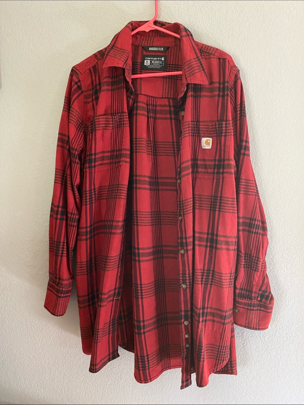 Carhartt Plaid Button-Front Flannel Shirt with Length for Wear with Leggings
